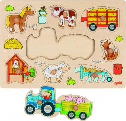 Goki Fa Fogantyús puzzle cserélhető pótkocsikkal