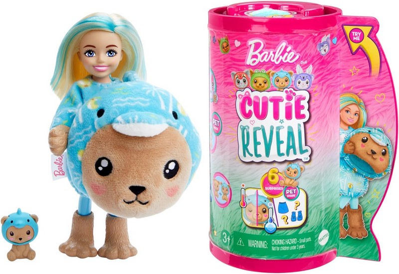 Barbie Chelsea Cutie Reveal Meglepetés Baba Plüss A Plüssben Maci-Delfin