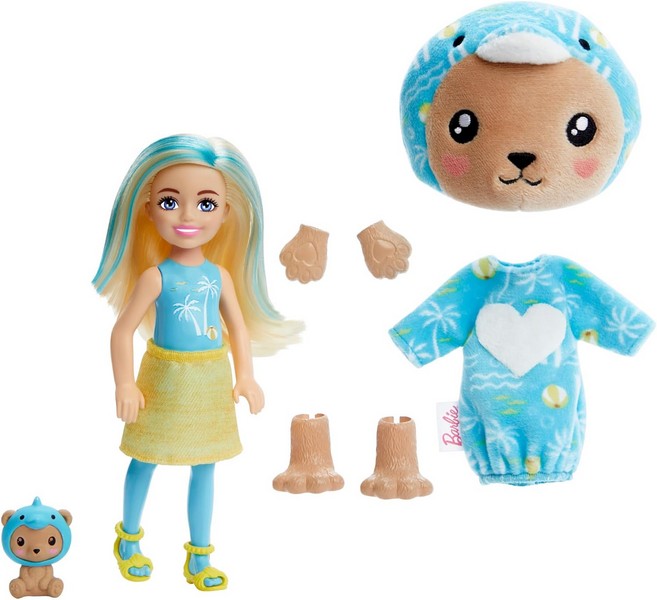 Barbie Chelsea Cutie Reveal Meglepetés Baba Plüss A Plüssben Maci-Delfin