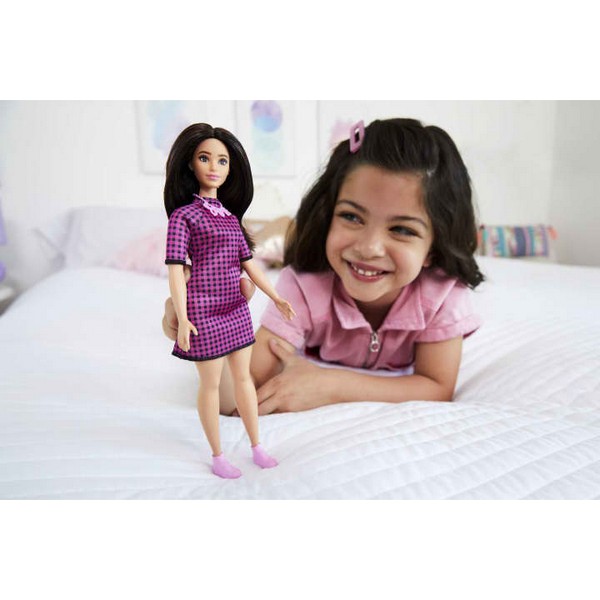 Barbie Fashionista Barátnők - Lila Fekete Kockás Ruhában