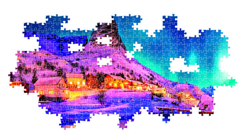 Clementoni Puzzle 1000 db HQC Panoráma - Színes éjszakai égbolt a Lofoten-szigetek felett