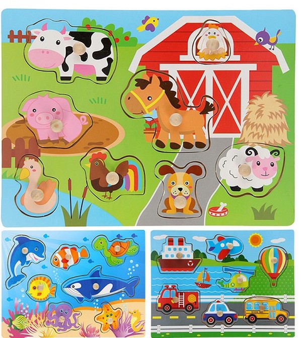 Fa színes fogantyús puzzle, többféle