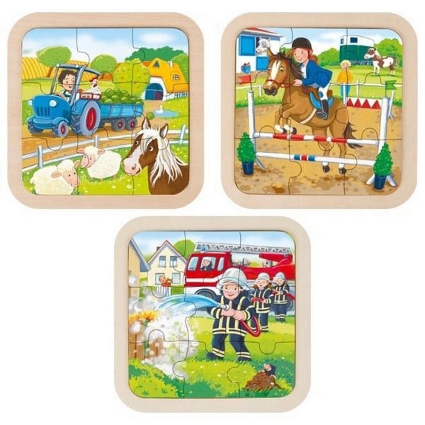 Goki Fa Puzzle 9 db-os, többféle (Farm/Tűzoltó/Lovas)