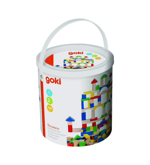 Goki Fa Építőkocka szett vödörben 100 db-os