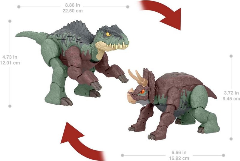 Jurassic Wolrd - Deluxe Átalakuló Dínó Giganotosaurus &amp; Nasutoceratops