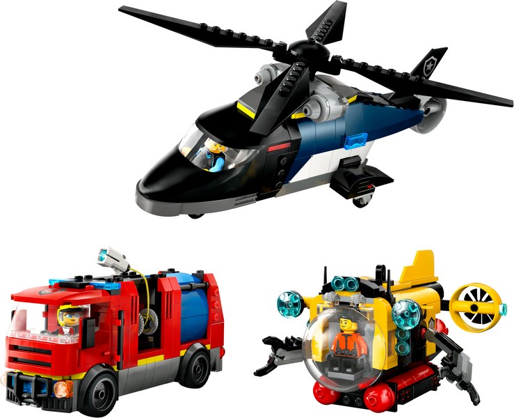 LEGO City 60462 Helikopter, Tűzoltóautó És Tengeralattjáró Egy Csomagban