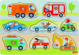 Goki Fa Színes fogantyús puzzle járművek