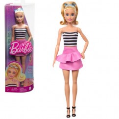 Barbie Fashionista Barátnők Stílusos Divatbaba - 65. Évfordulós Baba Fekete-Fehér Csíkos Ruhában