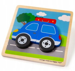 Magasított Puzzle Fából - Kék Autó